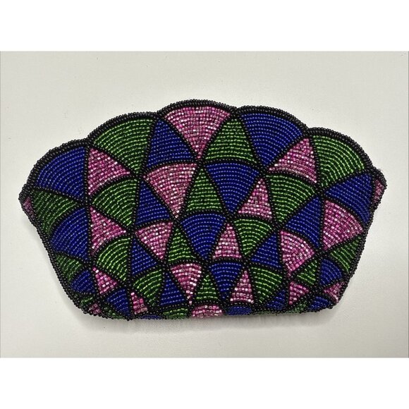 Neiman Marcus Handmade Beaded Shell Shape Clutch Evening Handbag - Picture 1 of 13